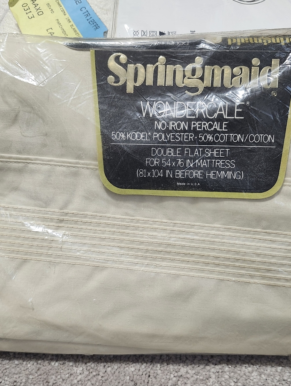 Vintage Springmaid Wondercale No-Iron Percale Double Flat Sheet - Cream- Full‎